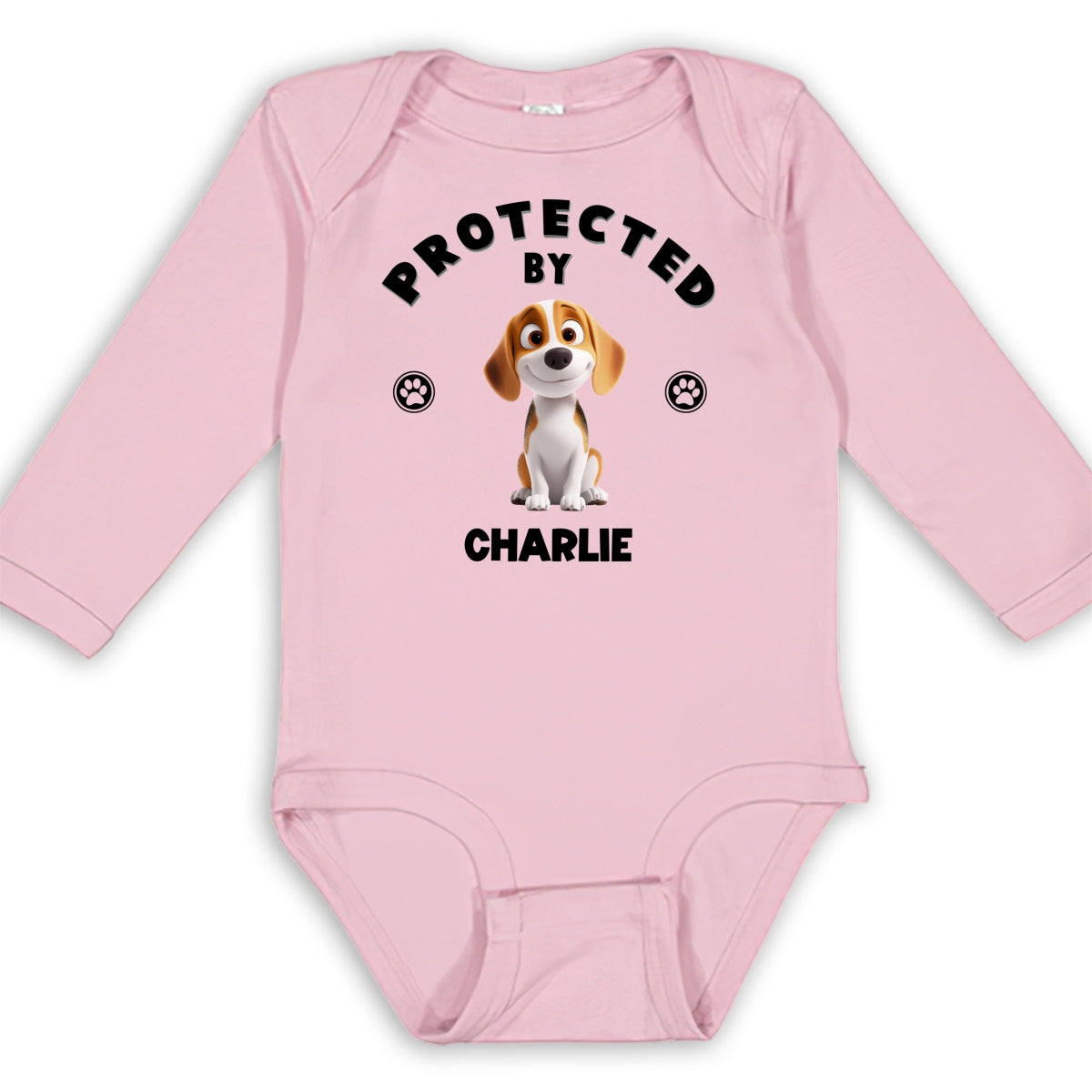 Unique Personalized Custom Long Sleeve Baby Onesie - Human Protected By Dogs