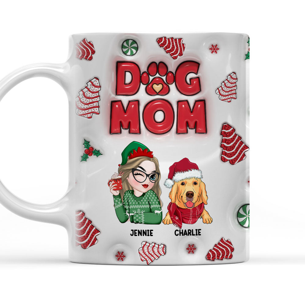 Personalized Custom 3D Inflated Effect Dog Mom Christmas Cake Mug - 11oz & 15oz