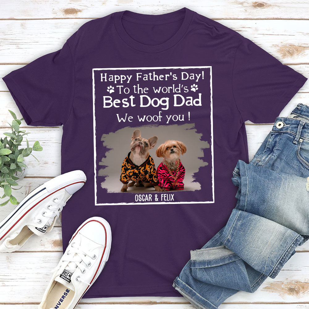 Woof Best Dog Dad Ever - Personalized Custom Unisex 5.3 oz T-shirt for Pet Lovers