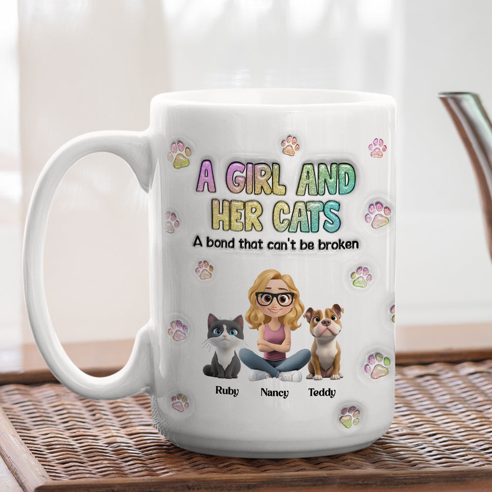 A Girl And Her Cat - Personalized Custom 3D Inflated Effect Ceramic Mug (11oz, 15oz)