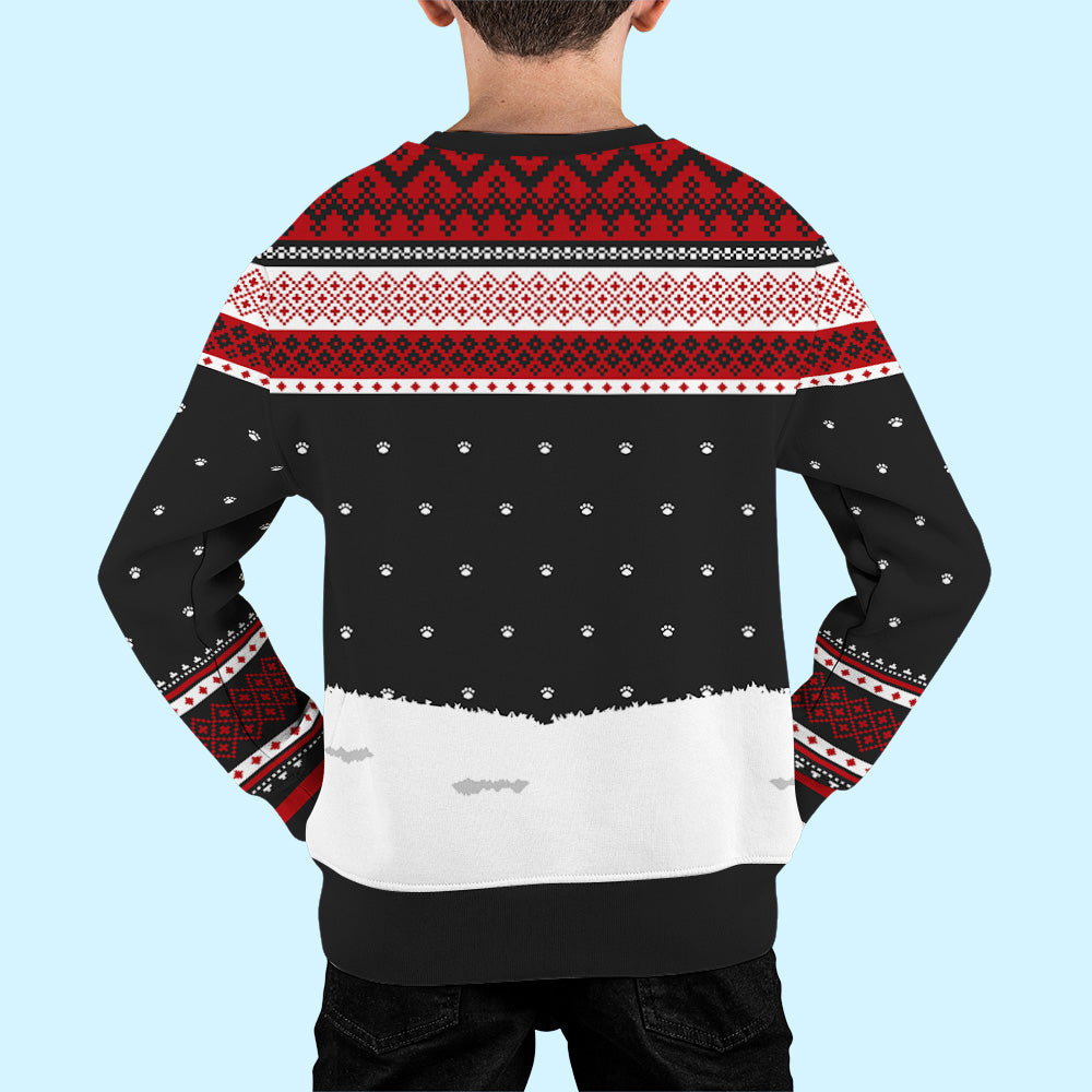 Adorable Cat Walking In Snow - Personalized Custom All-Over-Print Unisex Kids Sweatshirt
