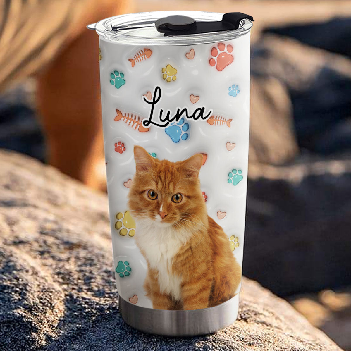 Adorable Personalized Custom 3D Inflated Effect Cute Cat Baby Photo Tumbler - 20oz High - Quality Stainless Steel