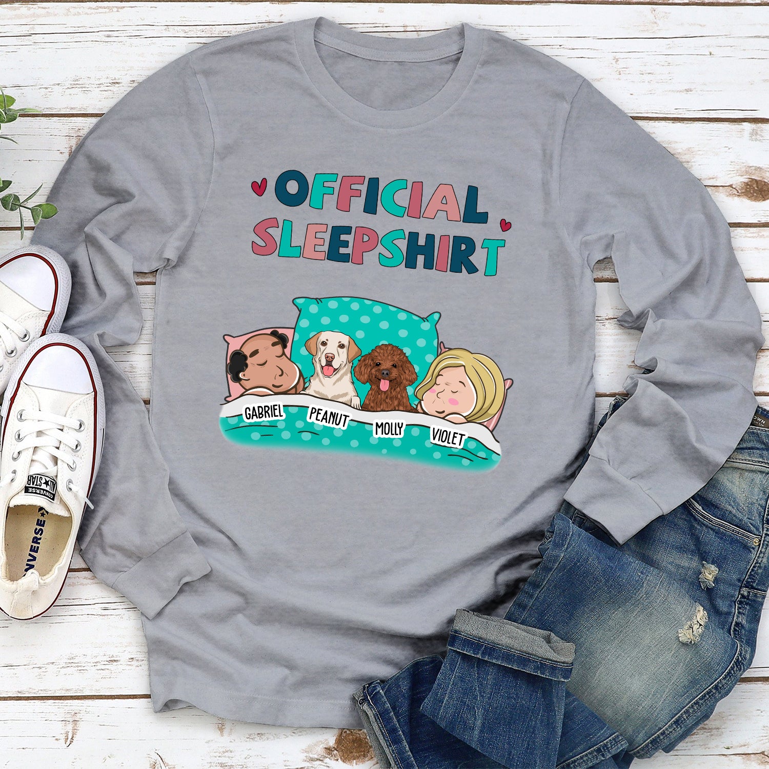 Personalized Custom Long Sleeve Pet Sleepshirt For Couples - Ideal Gift for Pet Lovers