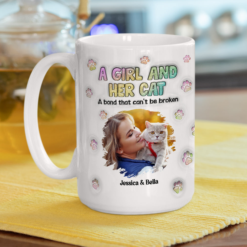 Personalized Custom 3D Inflated Effect Mug with A Girl And Her Cat Photo