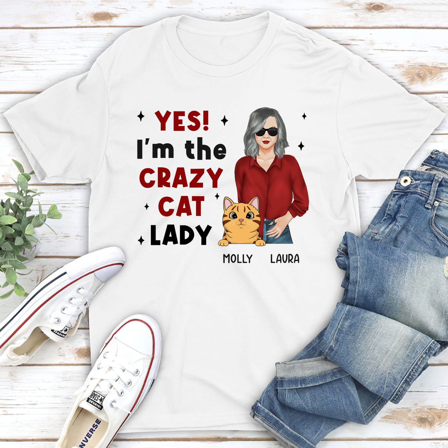 The Crazy Cat Lady - Stylish Personalized Custom Unisex T-shirt for Cat Lovers
