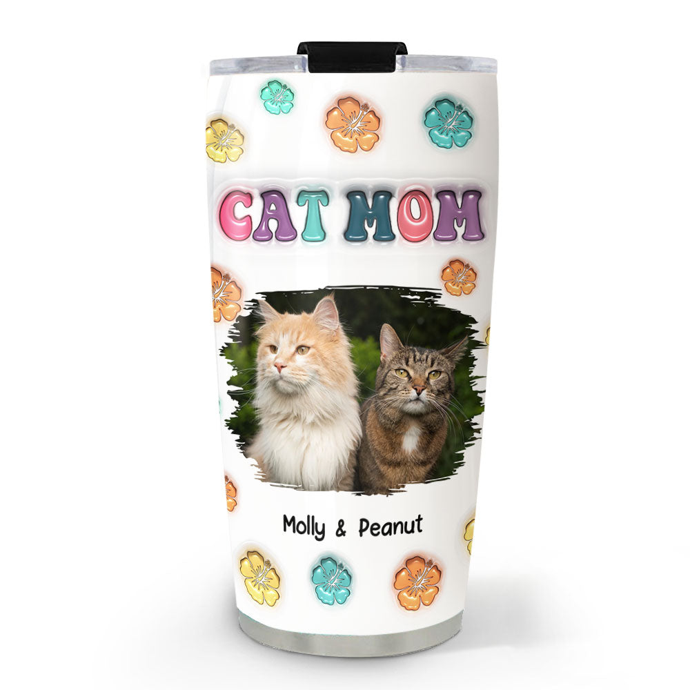 Cat Mom Summer Photo - Personalized Custom 3D Inflated Effect 20oz Stainless Steel Tumbler for All Occasions