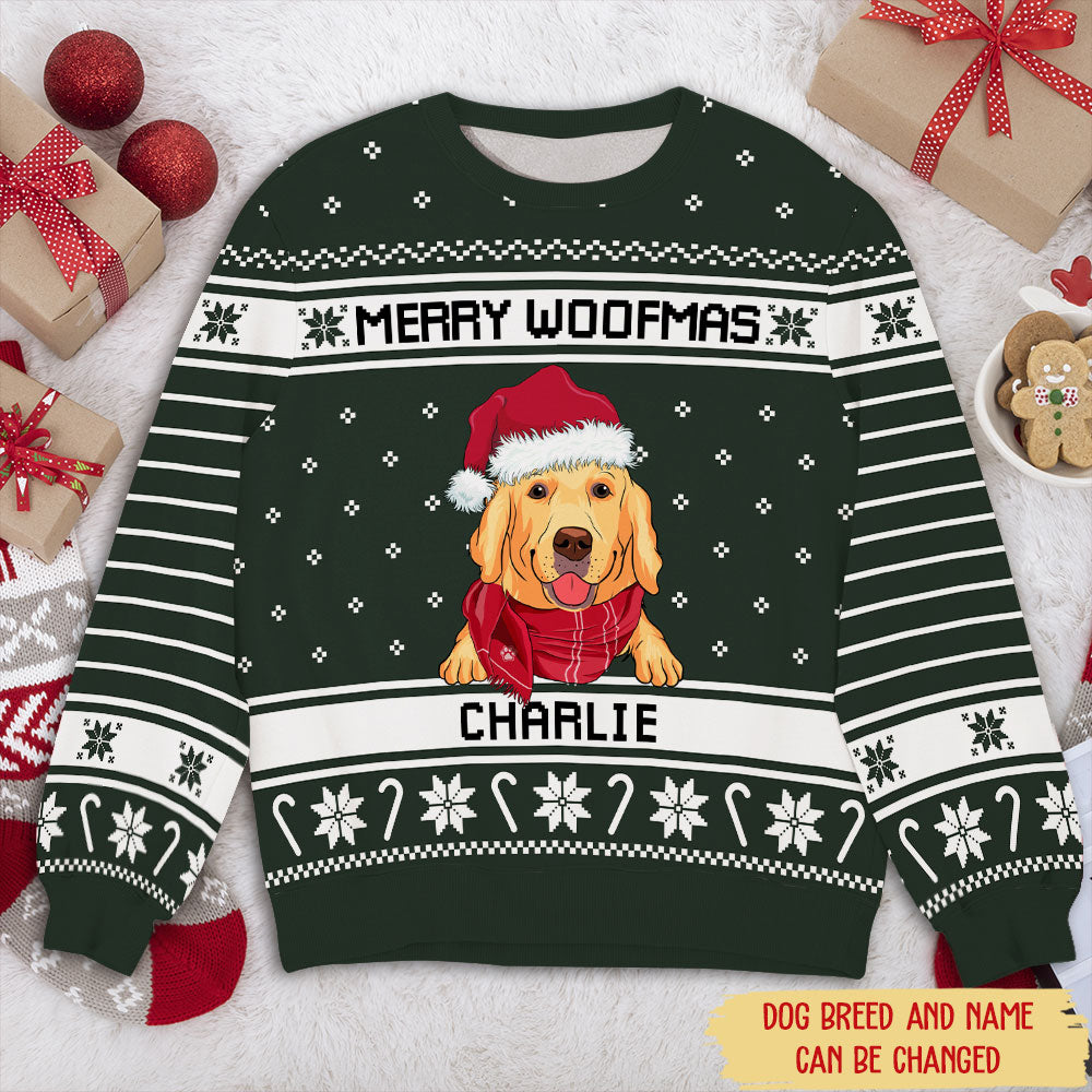 Merry Woofmas 1 - Personalized Custom All-Over-Print Unisex 8.8 oz Polyester Blend Sweatshirt for Pet Lovers