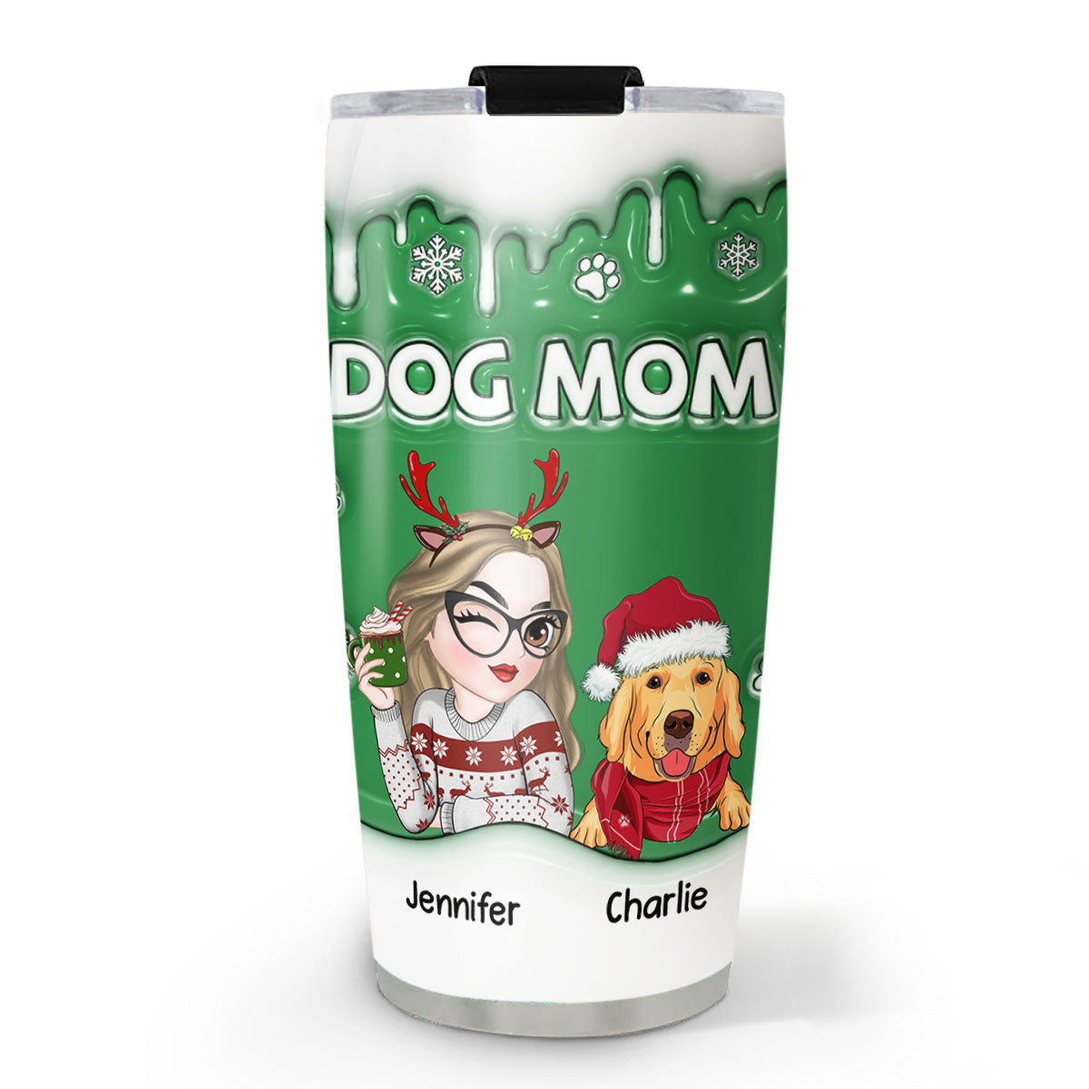 Unique Personalized Custom 3D Inflated Effect Christmas Tumbler for Dog - Loving Moms and Dads