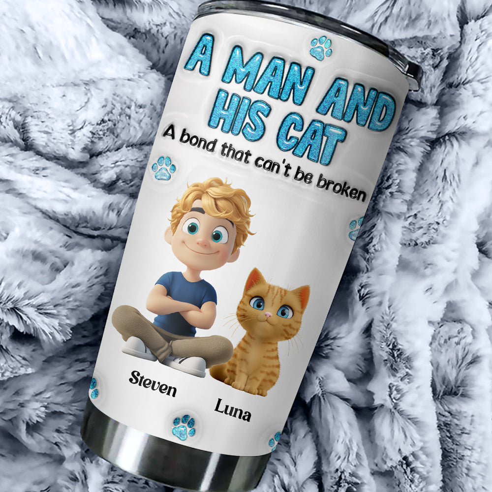 A Man And His Cat - Personalized Custom 3D Inflated Effect 20oz Stainless Steel Tumbler for Long - Lasting Temperature Retention