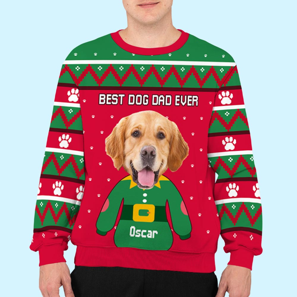 Christmas Dog Face - Personalized Custom Photo All-Over-Print Unisex 8.8 oz Polyester Blend Sweatshirt for Dog Lovers