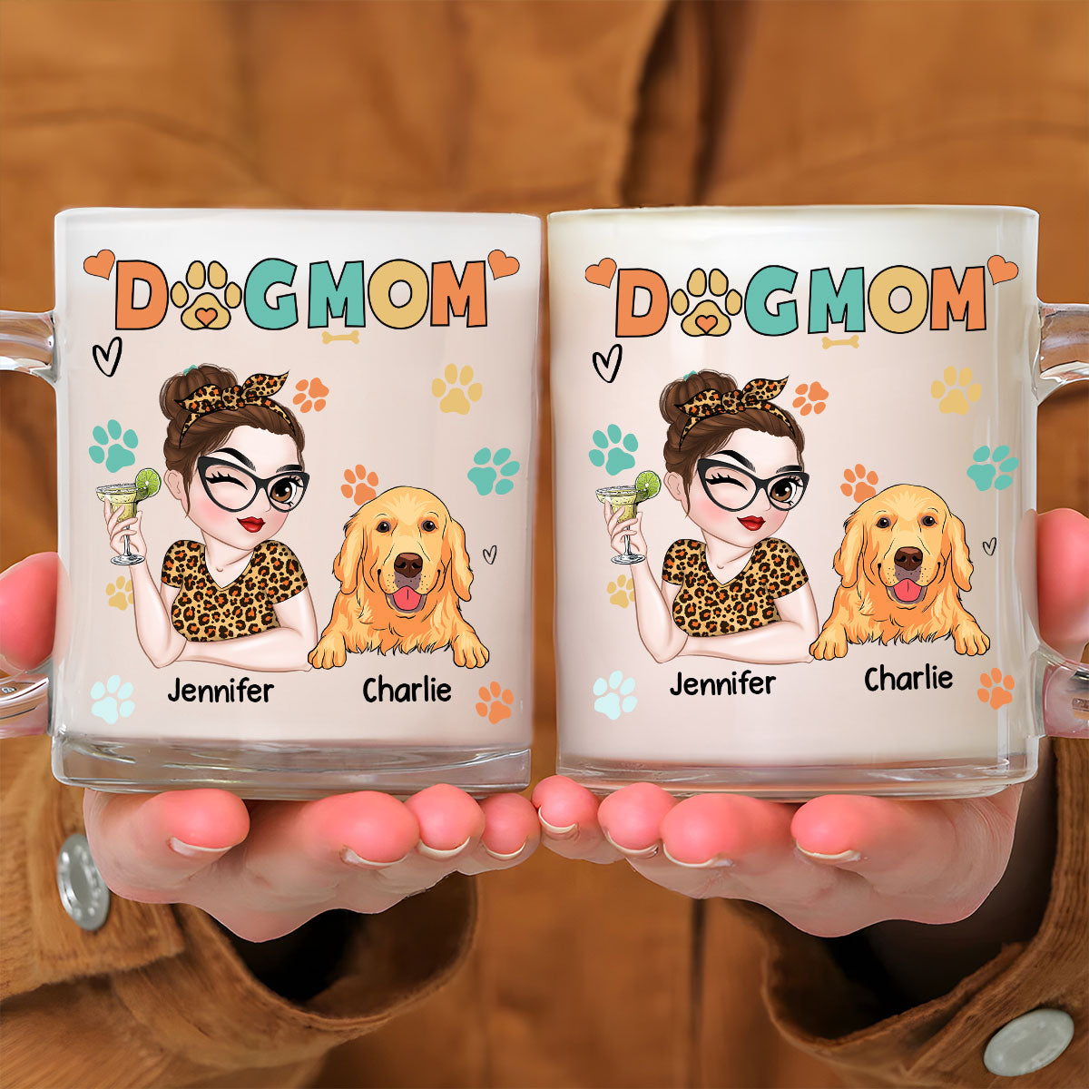 Lovely Personalized Custom Glass Mug for Dog Moms