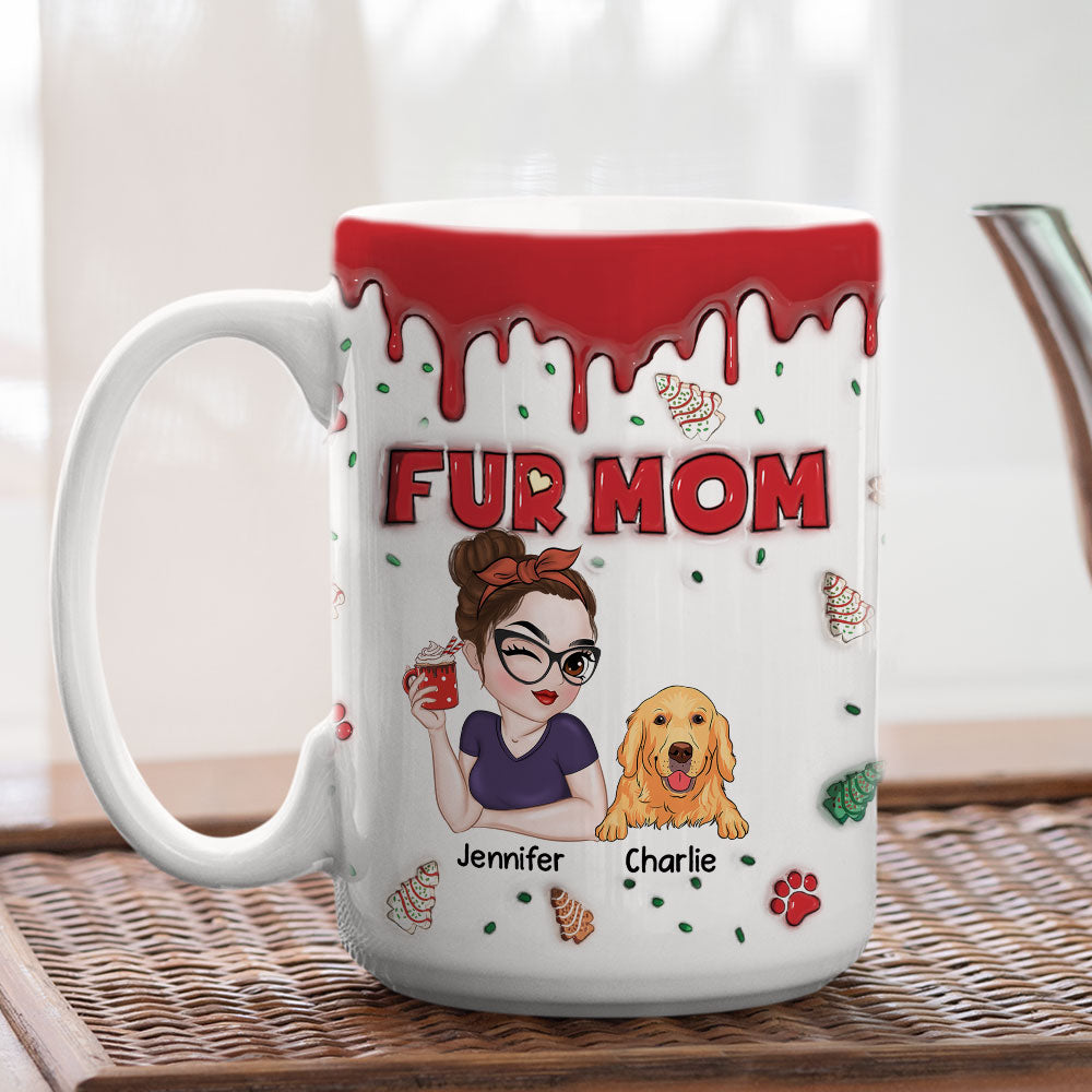 Fur Mom Personalized Custom 3D Inflated Effect Christmas Cake Design 11oz/15oz Ceramic Mug