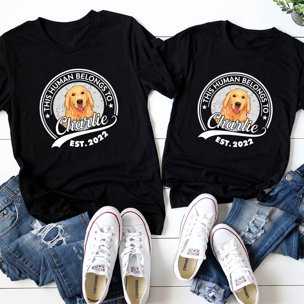 Personalized Custom Unisex 'Human Belongs To Dog Couple' T-shirt - Ideal Gift for Pet Lovers