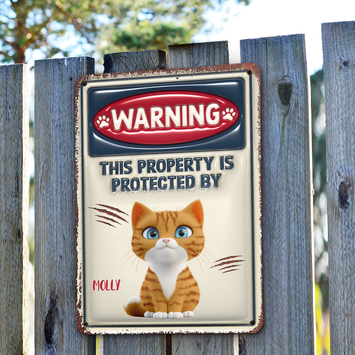 Ver Cat Protected Personalized Custom 3D Inflated Effect Heavy Gauge Aluminum Metal Sign for Home and Office Decor
