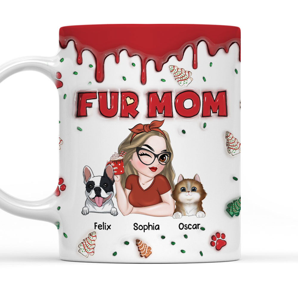 Fur Mom Personalized Custom 3D Inflated Effect Christmas Cake Design 11oz/15oz Ceramic Mug