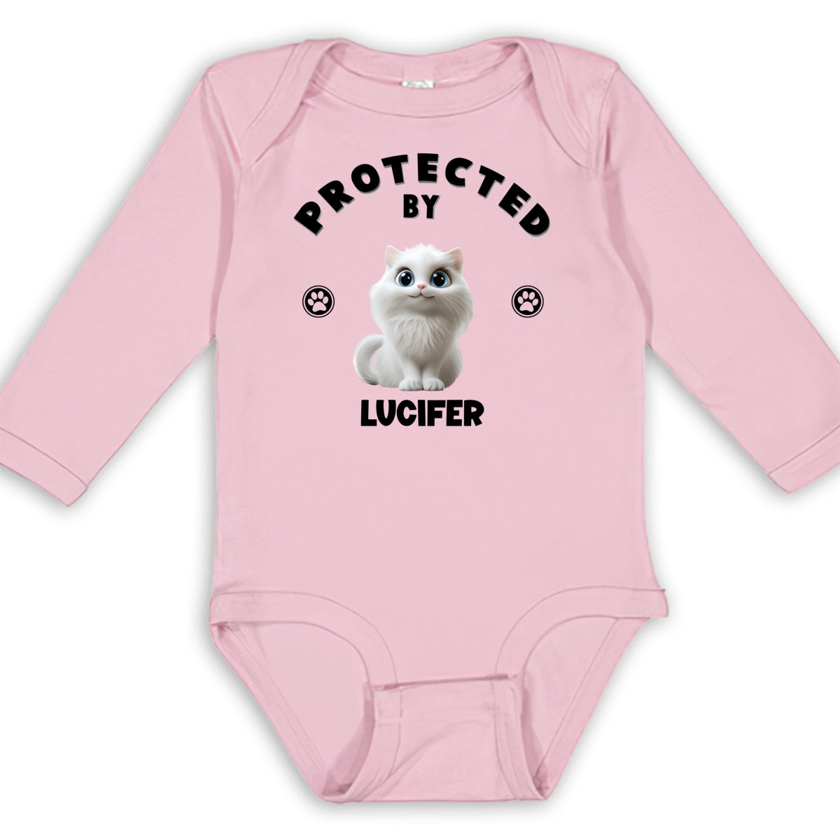 Adorable Personalized Custom Long Sleeve Baby Onesie with Human Protected By Cats Design