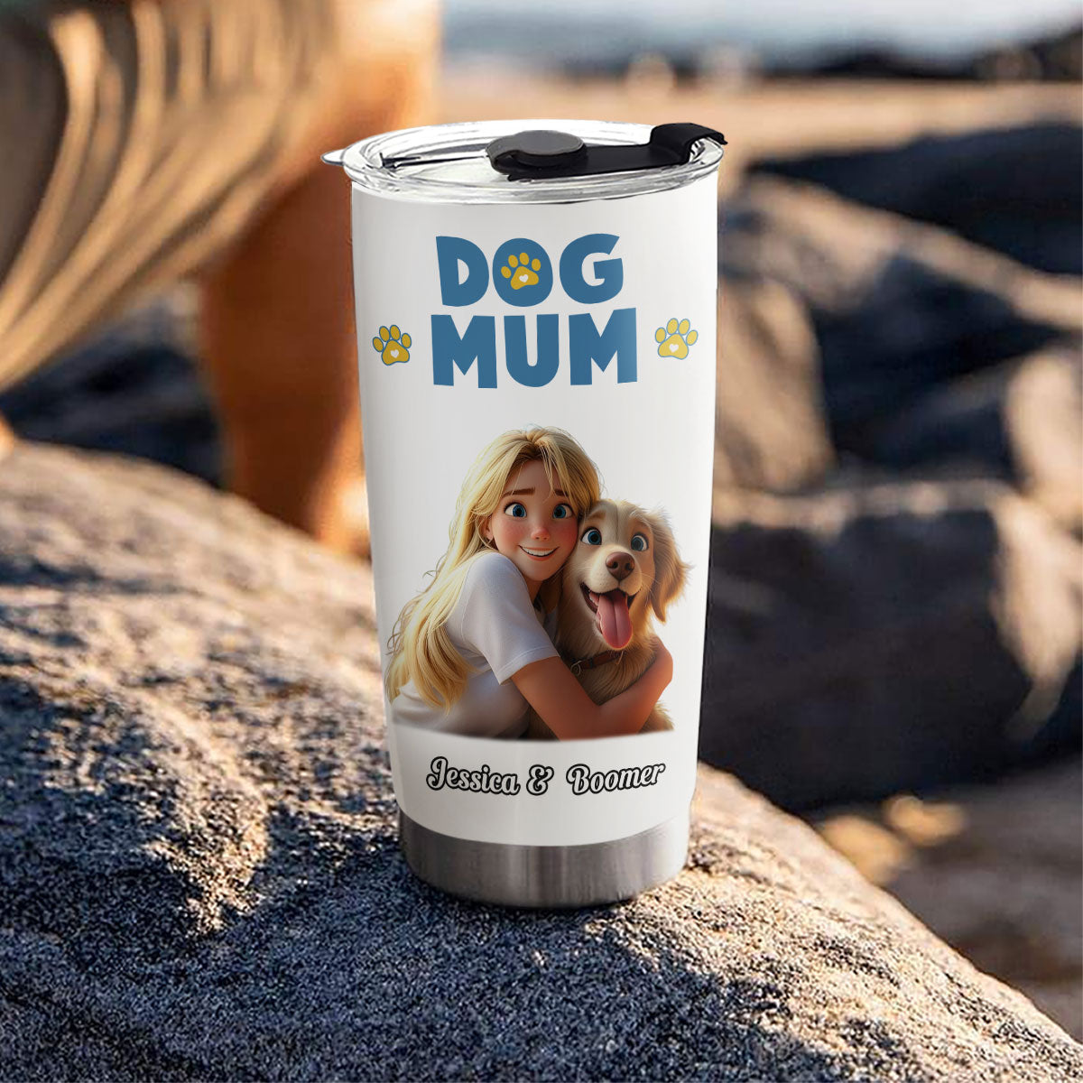 Charming Girl And Dog Cartoon Style Personalized Custom 20oz Tumbler for All Occasions