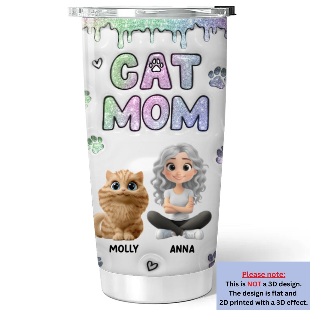 Adorable Chibi Cat Mom Personalized 3D Inflated Effect 20oz Stainless Steel Tumbler for All Occasions