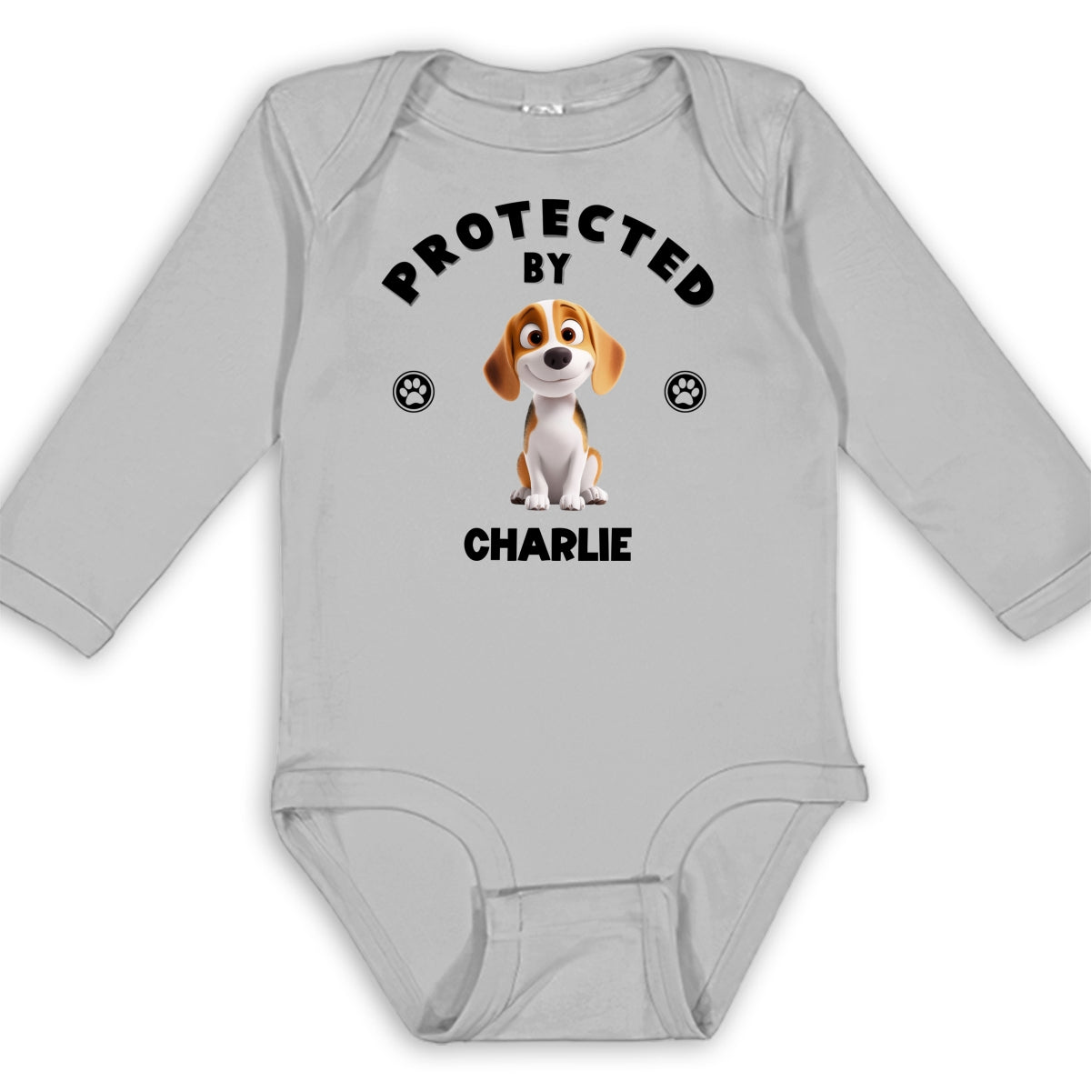 Unique Personalized Custom Long Sleeve Baby Onesie - Human Protected By Dogs