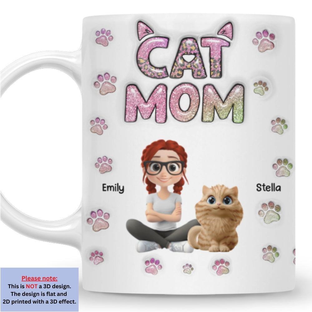 Adorable Cat Mom Chibi - Personalized Custom 3D Inflated Effect 11oz Ceramic Mug