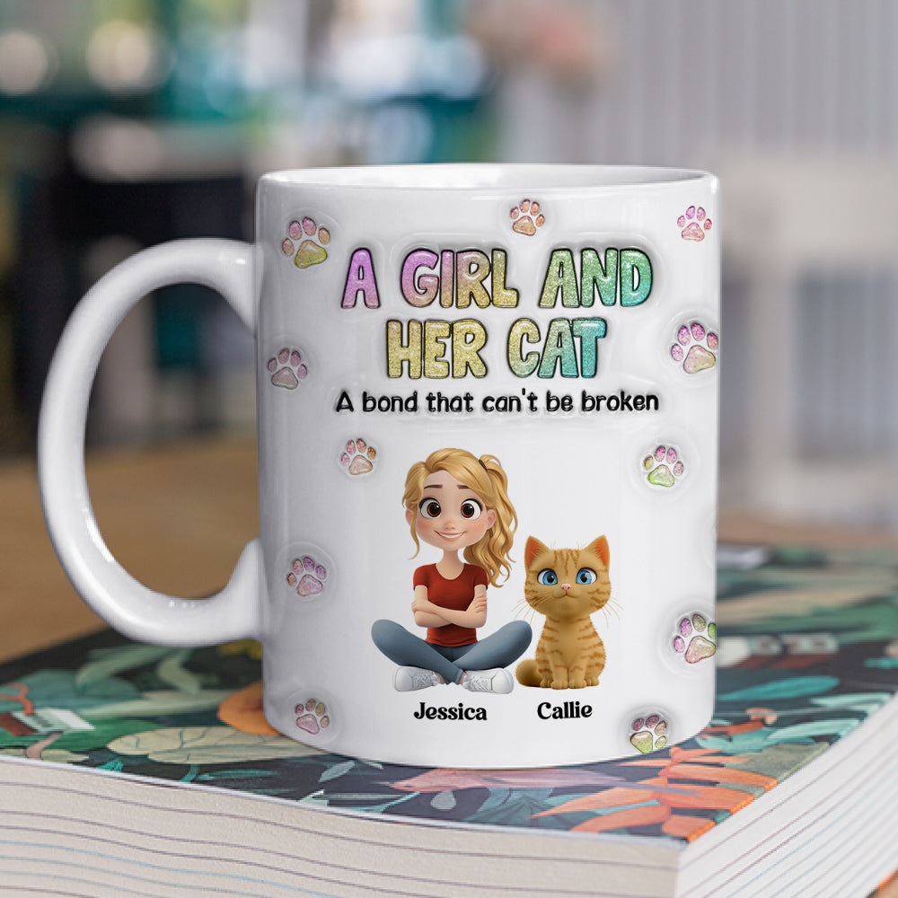 A Girl And Her Cat - Personalized Custom 3D Inflated Effect Ceramic Mug (11oz, 15oz)