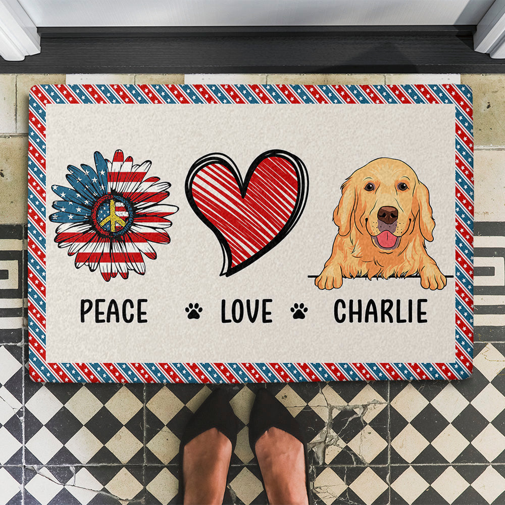 Peace Love Dog - Customizable Personalized Doormat with Your Dog's Picture