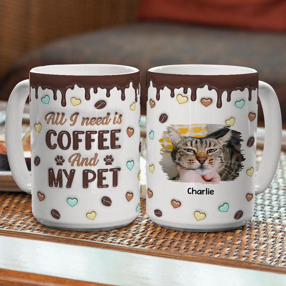 Personalized Custom 3D Inflated Effect Coffee and Pet Photo Mug - 11oz & 15oz