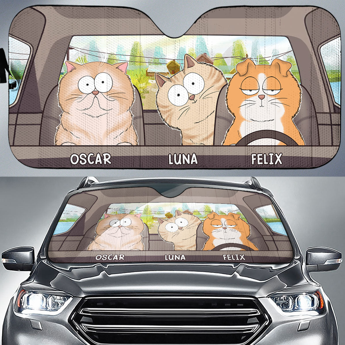 Cool Kitty - Customizable High - Quality Double - Insulated Personalized Car Sunshade (57x27.5 in)