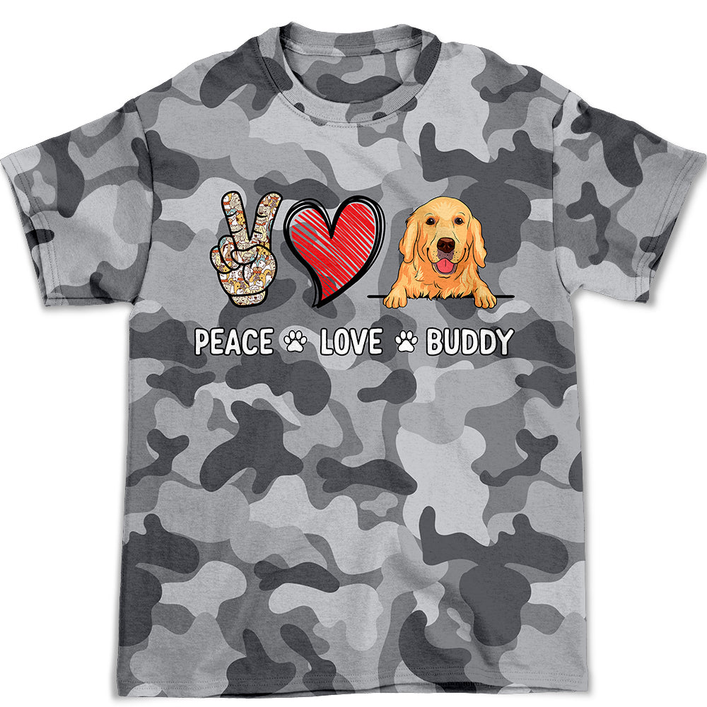 Peace Love Camo - Customizable All-over-printed Personalized T-shirt for a Stylish Look