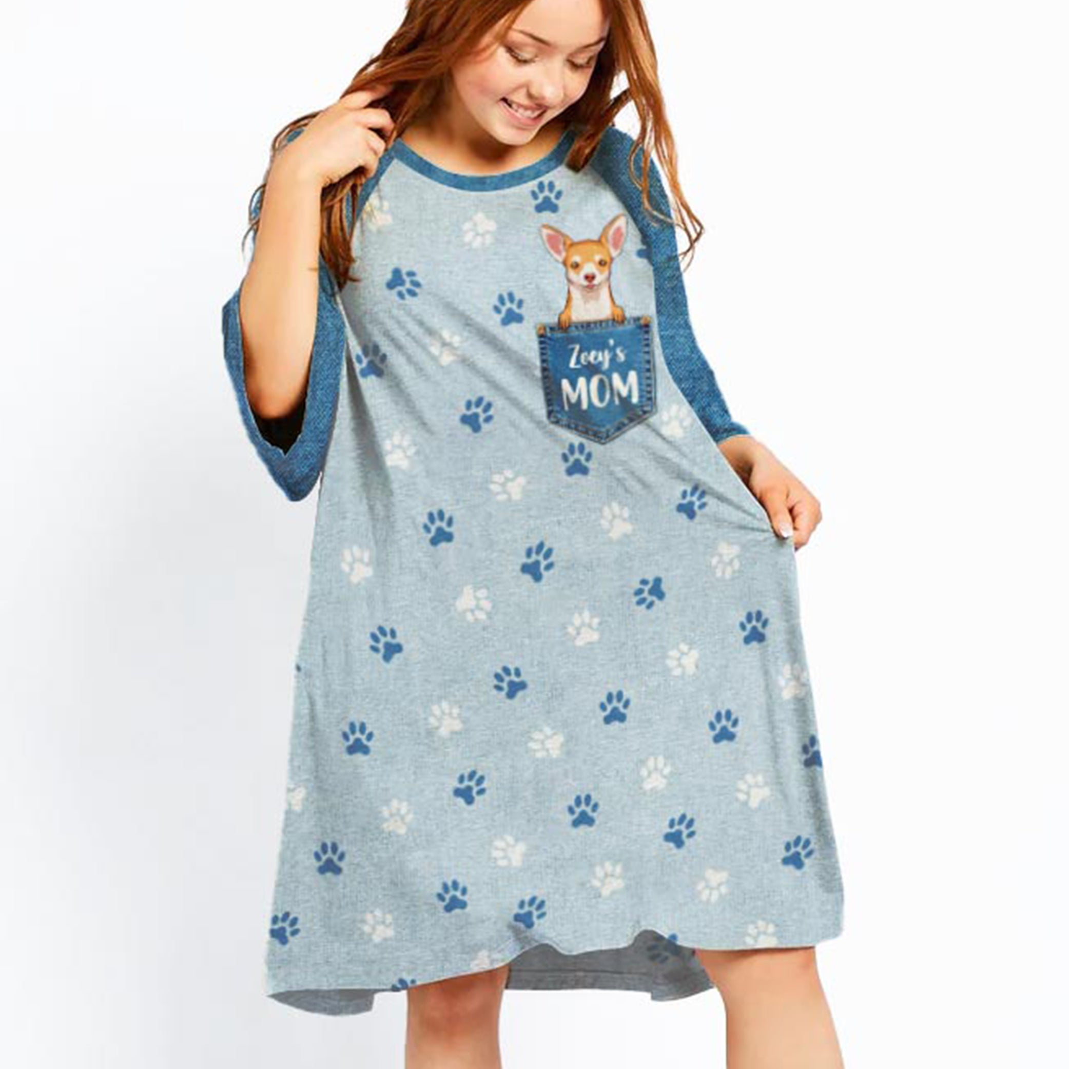 Personalized Custom 3/4 Sleeve Pocket Dog Mom Dress - Soft & Stylish for Any Occasion