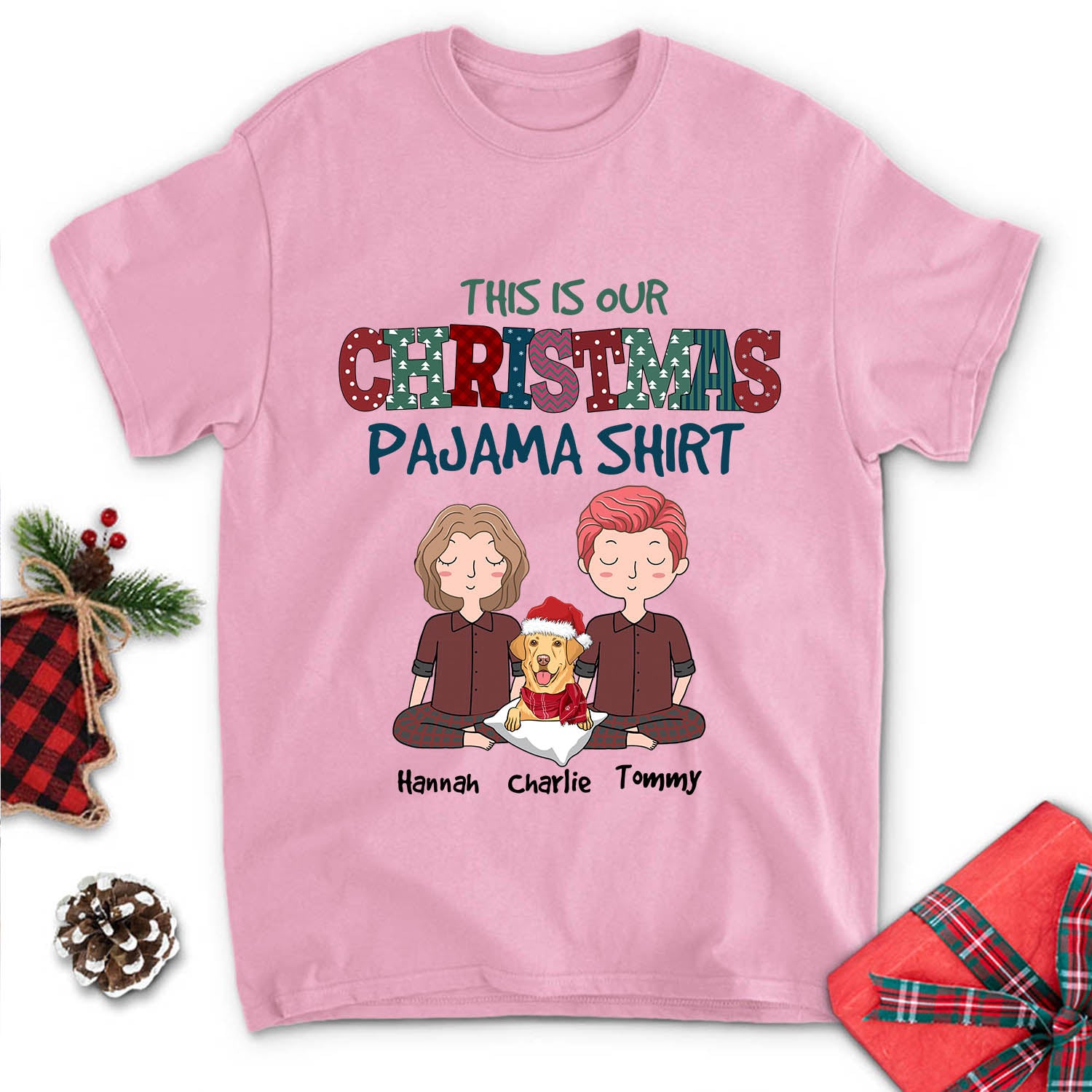 Customizable Christmas Pajama Shirt Couple - Personalized Unisex T-shirt for Pet Lovers