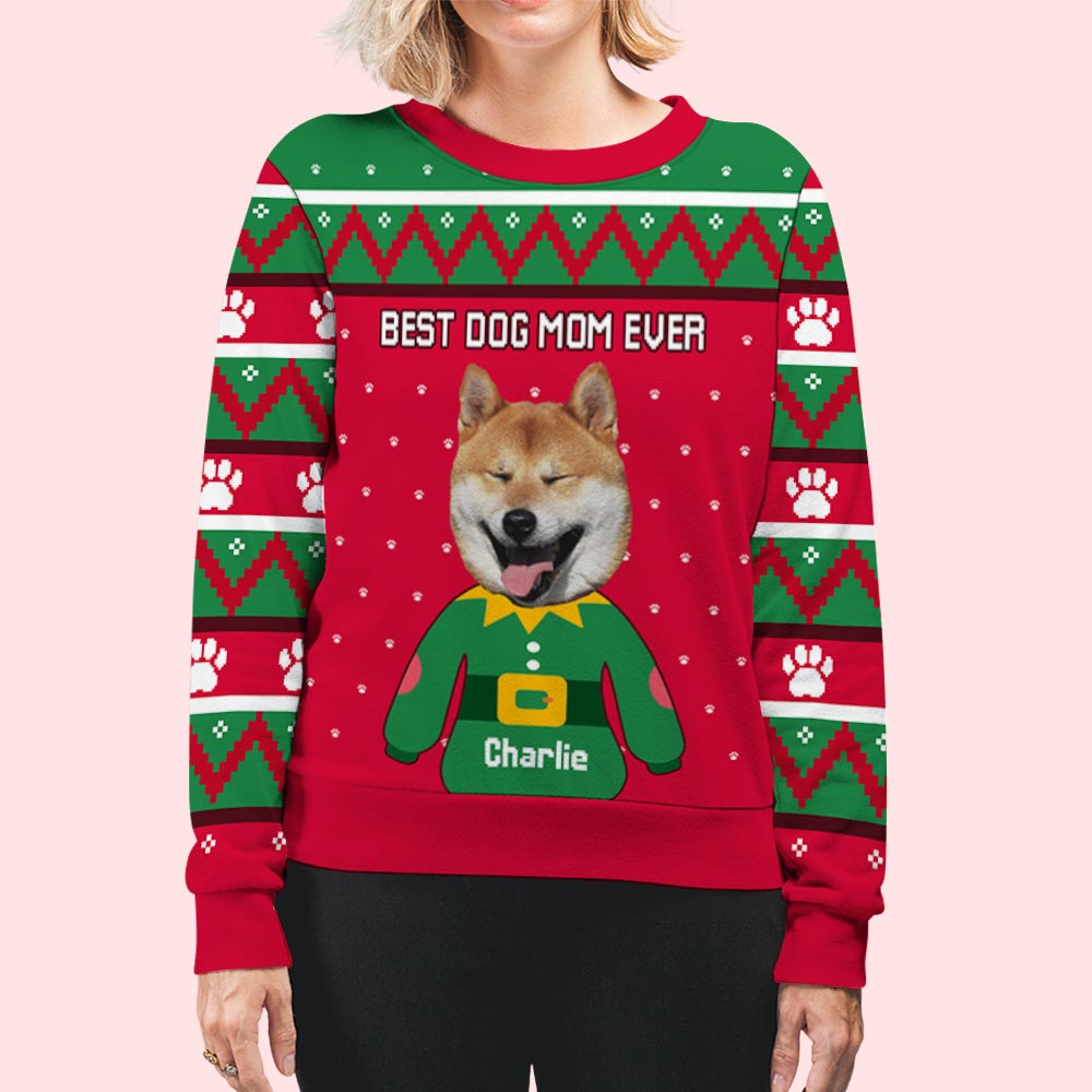 Christmas Dog Face - Personalized Custom Photo All-Over-Print Unisex 8.8 oz Polyester Blend Sweatshirt for Dog Lovers