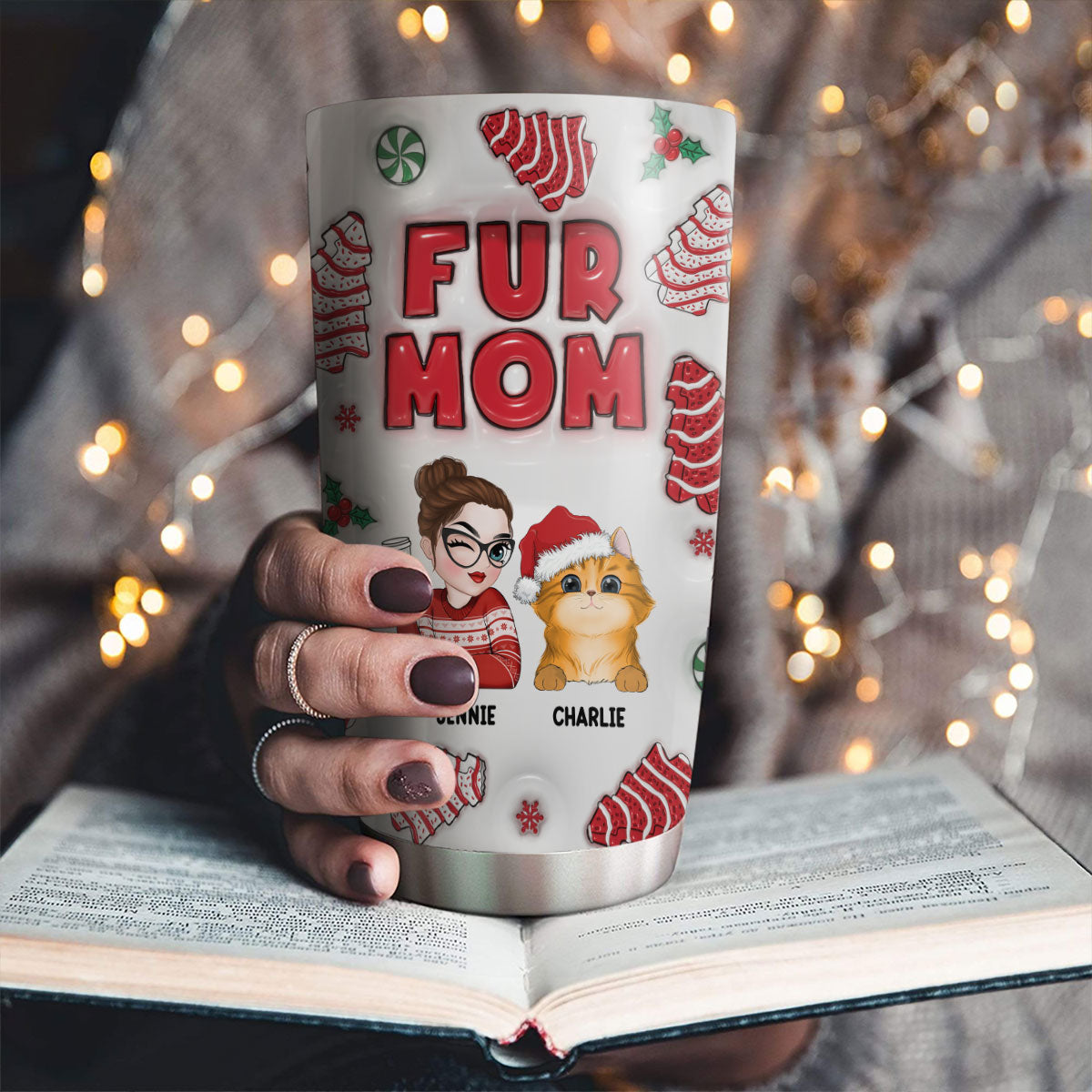 Personalized Custom 3D Inflated Effect Pet Mom Christmas Cake Tumbler - 20oz High - Quality Stainless Steel
