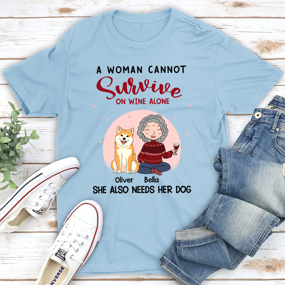 A Woman Cannot Survive - Personalized Custom Unisex 5.3 oz T-Shirt for Pet Lovers