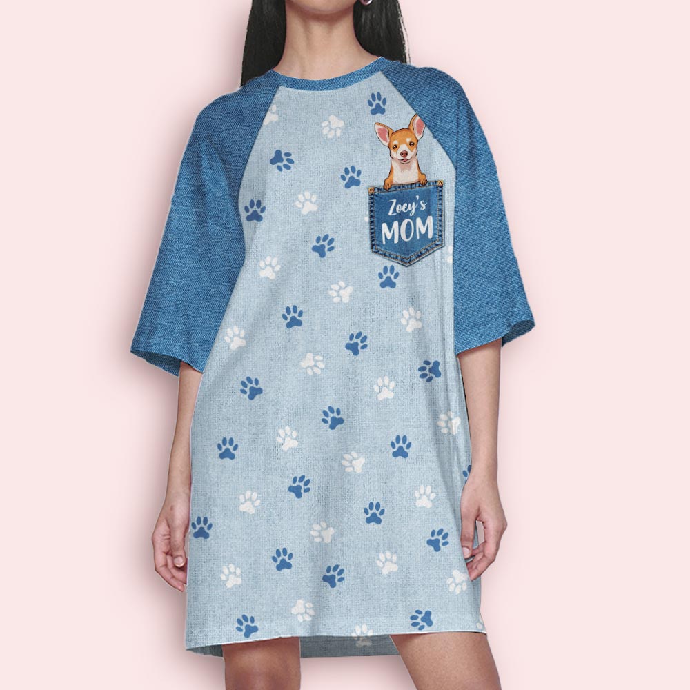 Personalized Custom 3/4 Sleeve Pocket Dog Mom Dress - Soft & Stylish for Any Occasion