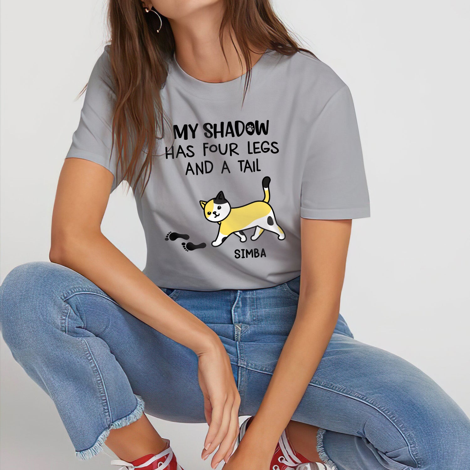 My Cat Is My Shadow - Personalized Custom Unisex 5.3 oz T-shirt for Pet Lovers