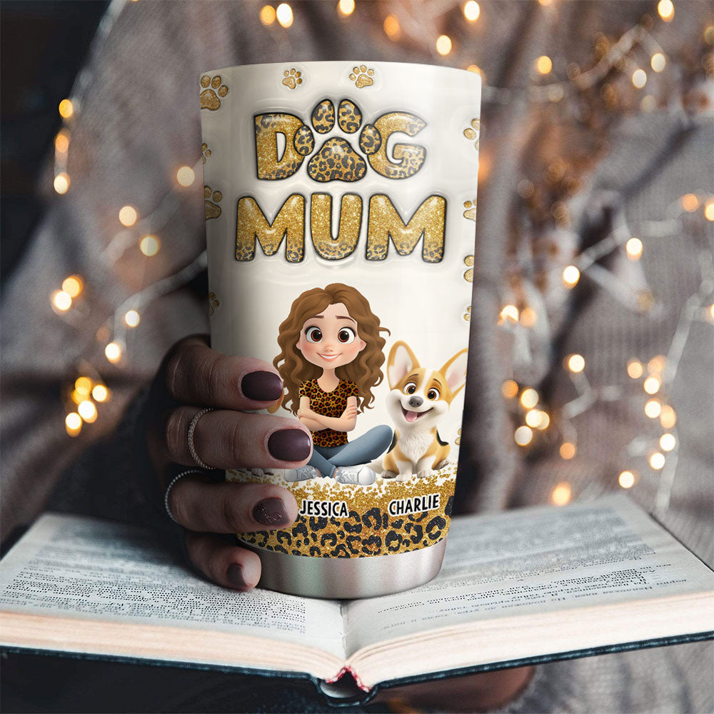 Dog Mom Leopard - Personalized Custom 3D Inflated Effect 20oz Stainless Steel Tumbler