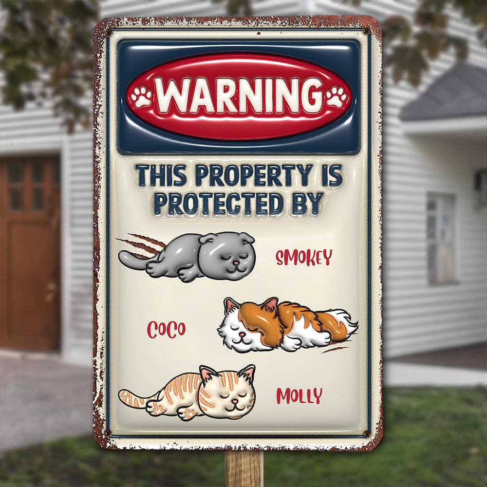 Personalized Custom 3D Inflated Effect Metal Sign - Property Is Protected By Cats, Ideal for Home and Office Decor