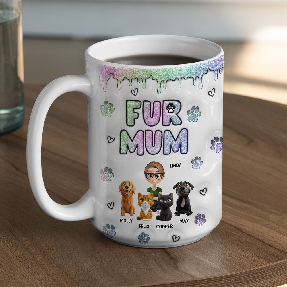 Charming Personalized Custom 3D Inflated Effect Lovely Chibi Fur Mom Mug - 11oz & 15oz