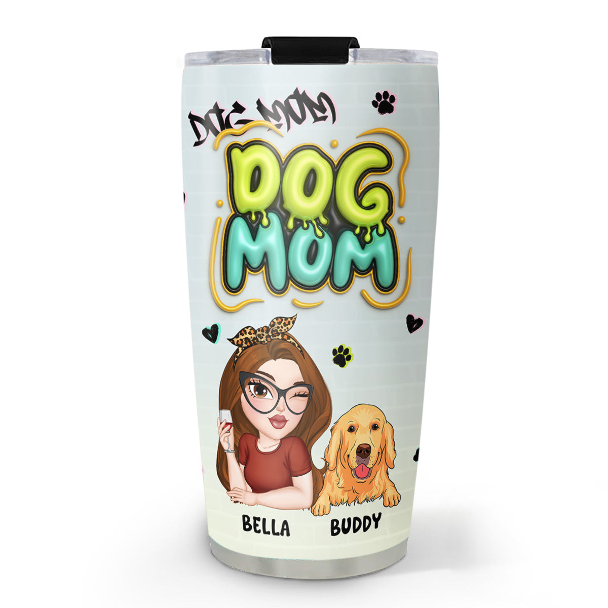 Vibrant Colorful Dog Mom Slay - Personalized Custom 3D Inflated Effect 20oz Stainless Steel Tumbler