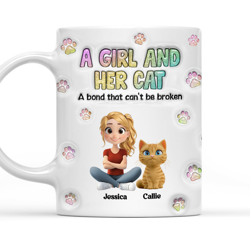 A Girl And Her Cat - Personalized Custom 3D Inflated Effect Ceramic Mug (11oz, 15oz)