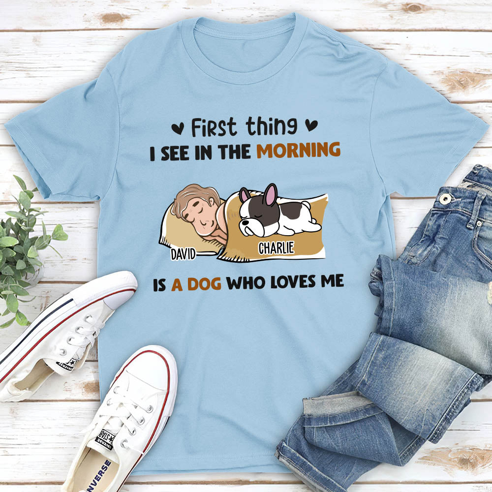Morning First Thing - Personalized Custom Premium Men's 4.2 oz T-shirt for Pet Lovers