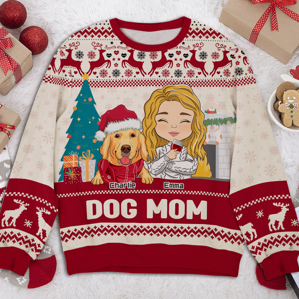 Dog Dad Pawlidays - Personalized Custom All-Over-Print Unisex 8.8 oz Polyester Blend Sweatshirt