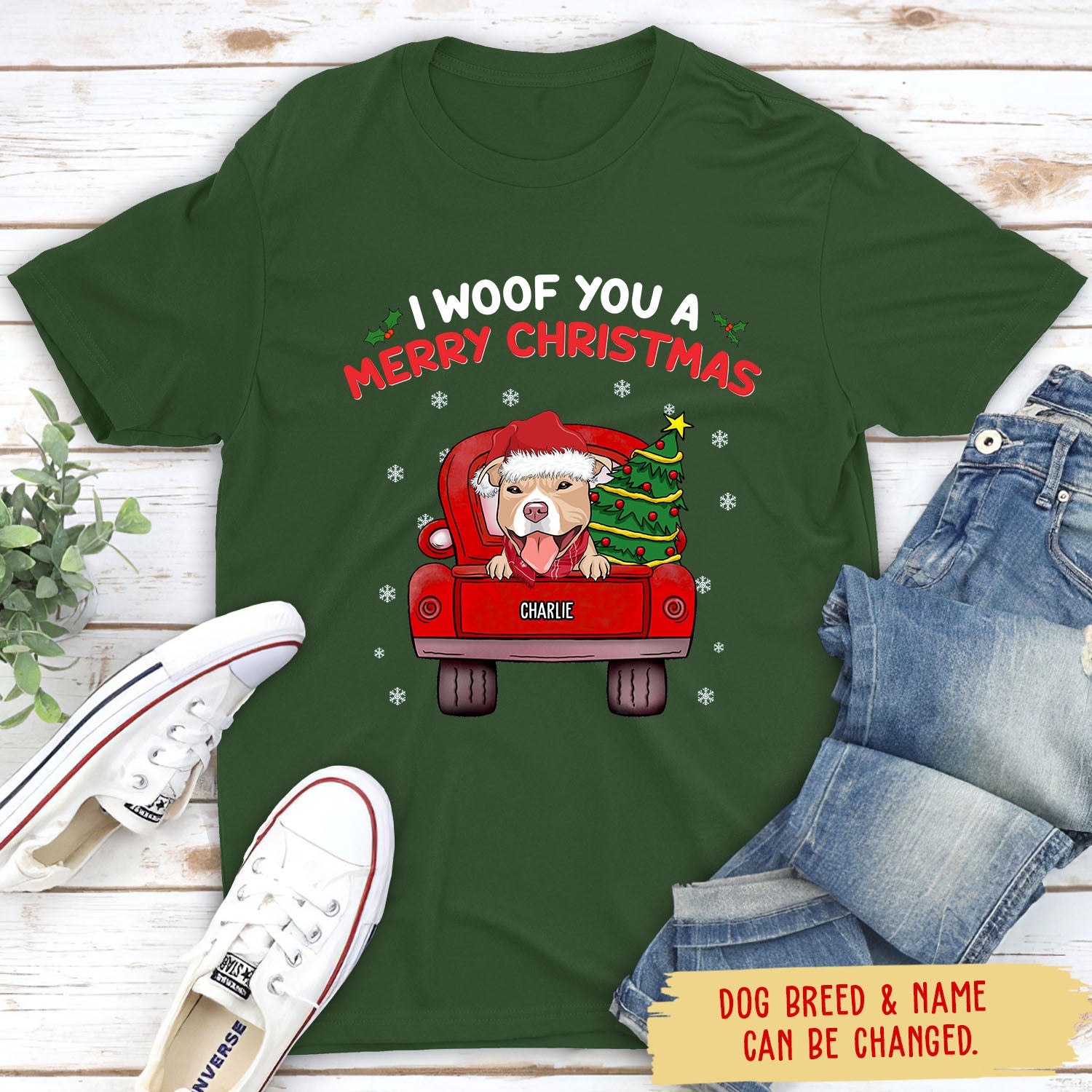 Woof You A Merry Christmas - Customizable Personalized Unisex 5.3 oz T-shirt