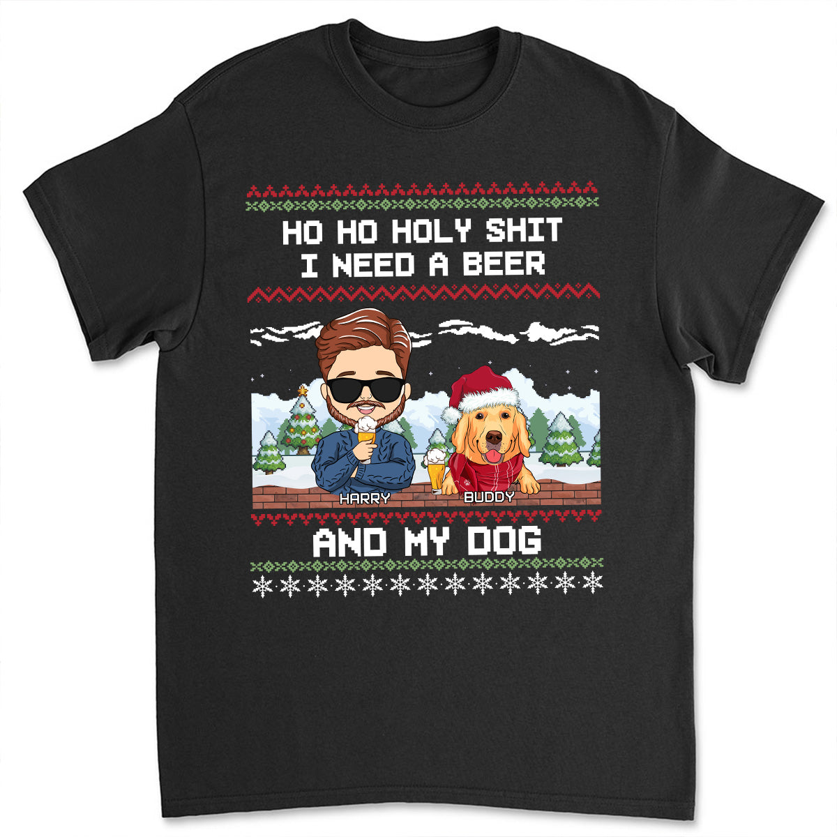 Ho Ho Holy Christmas - Customizable Unisex 5.3 oz Personalized T-shirt for Pet Lovers