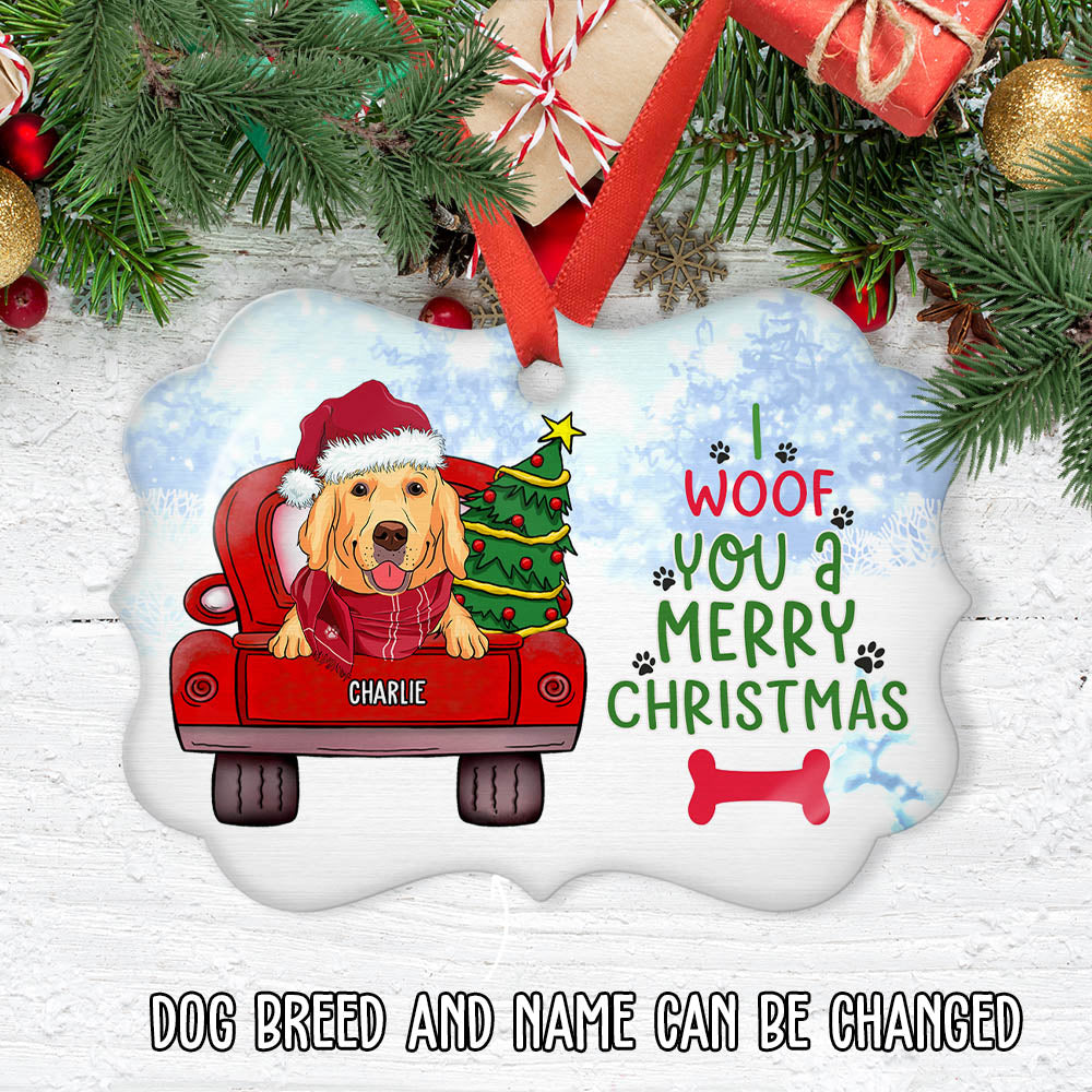 Woof You Christmas - Personalized Custom 4' x 2.75' Aluminum Ornament for Pet Lovers