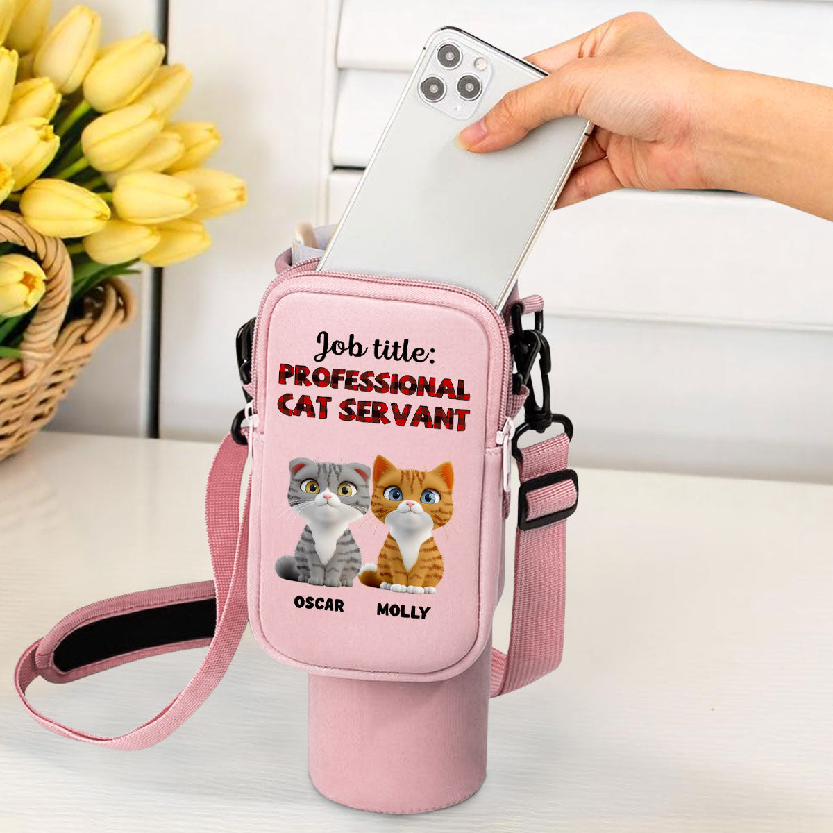 Professional Cat Servant - Premium Personalized Custom 40oz Water Bottle Carrier Bag for Daily Adventures