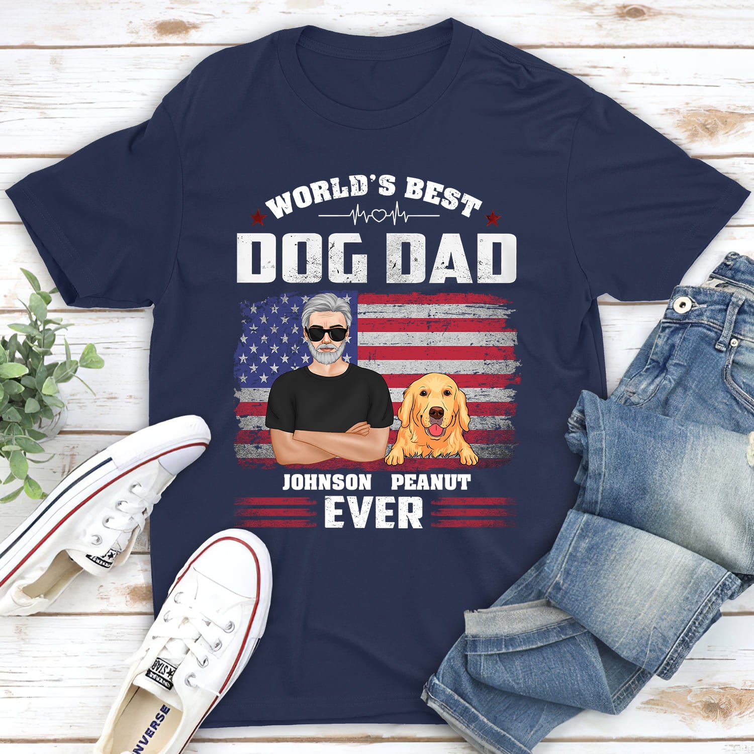American Dog Dad - Customizable Unisex 5.3 oz Personalized T-shirt for Pet Lovers