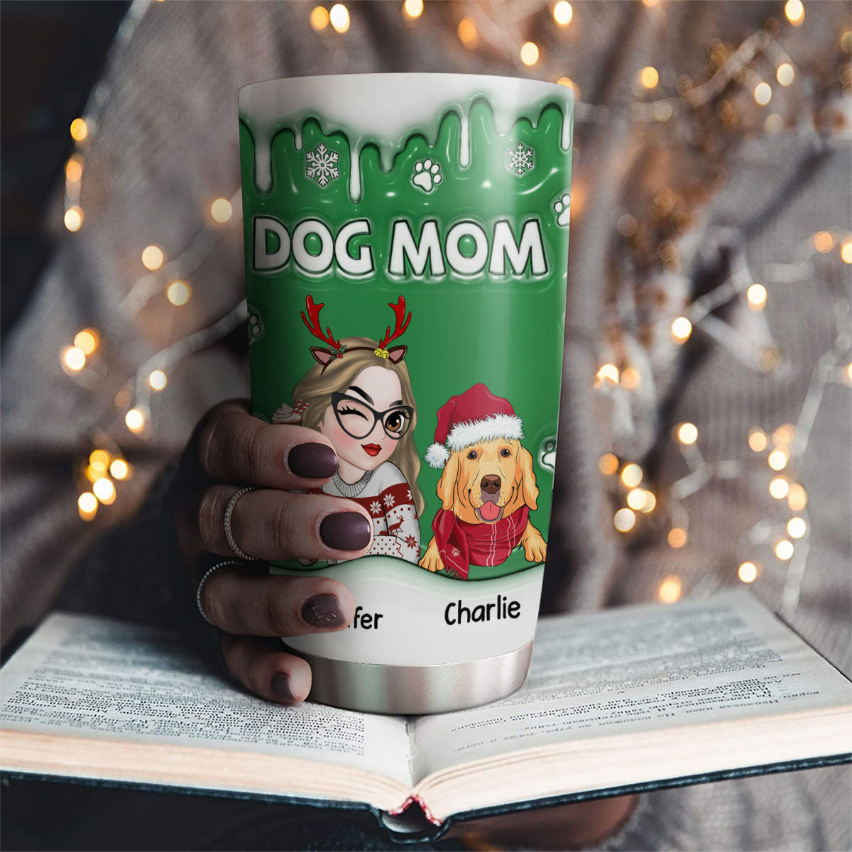 Unique Personalized Custom 3D Inflated Effect Christmas Tumbler for Dog - Loving Moms and Dads