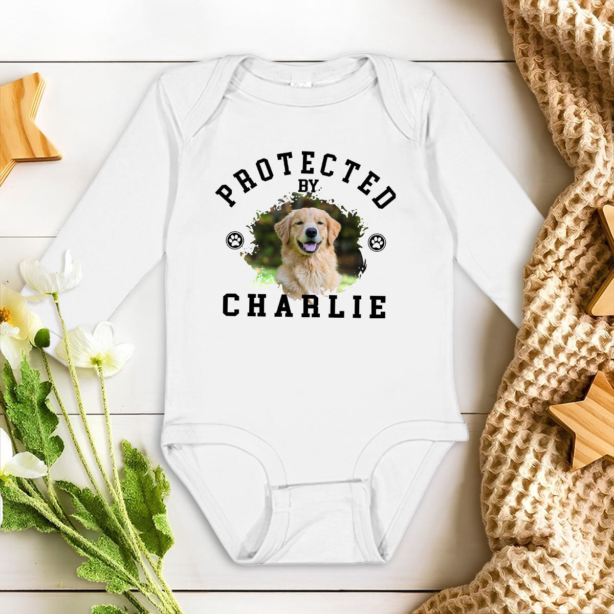 Photo - Protected Personalized Custom Long Sleeve Baby Onesie for Unforgettable Early Moments